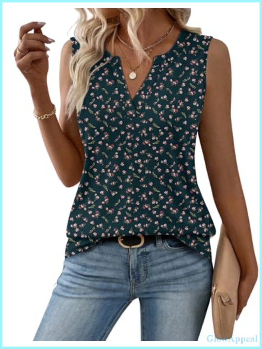 V Neck Sleeveless Tank Top Women Summer Loose Fit 95% Polyester 5% Spandex